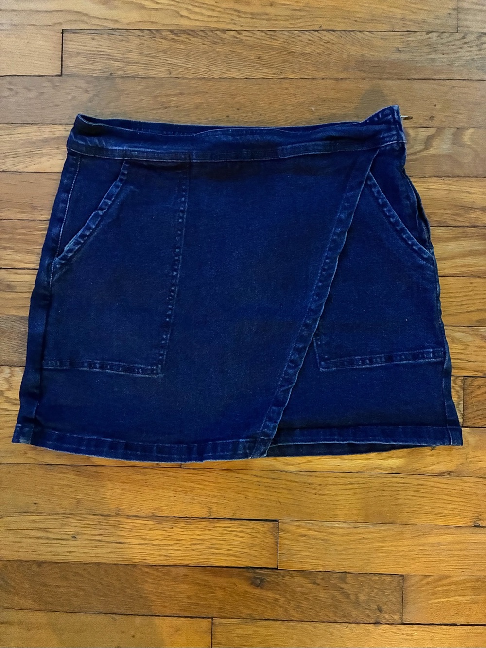 Dark Blue Denim Wrap-Front Mini Skirt